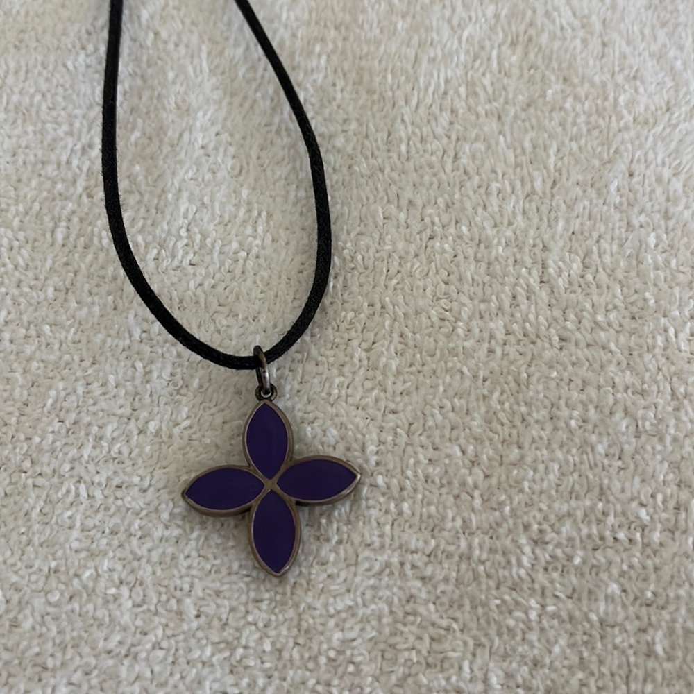 Pandora Sterling Silver Purple Enamel 4 Petal Flower Pendant or Charm